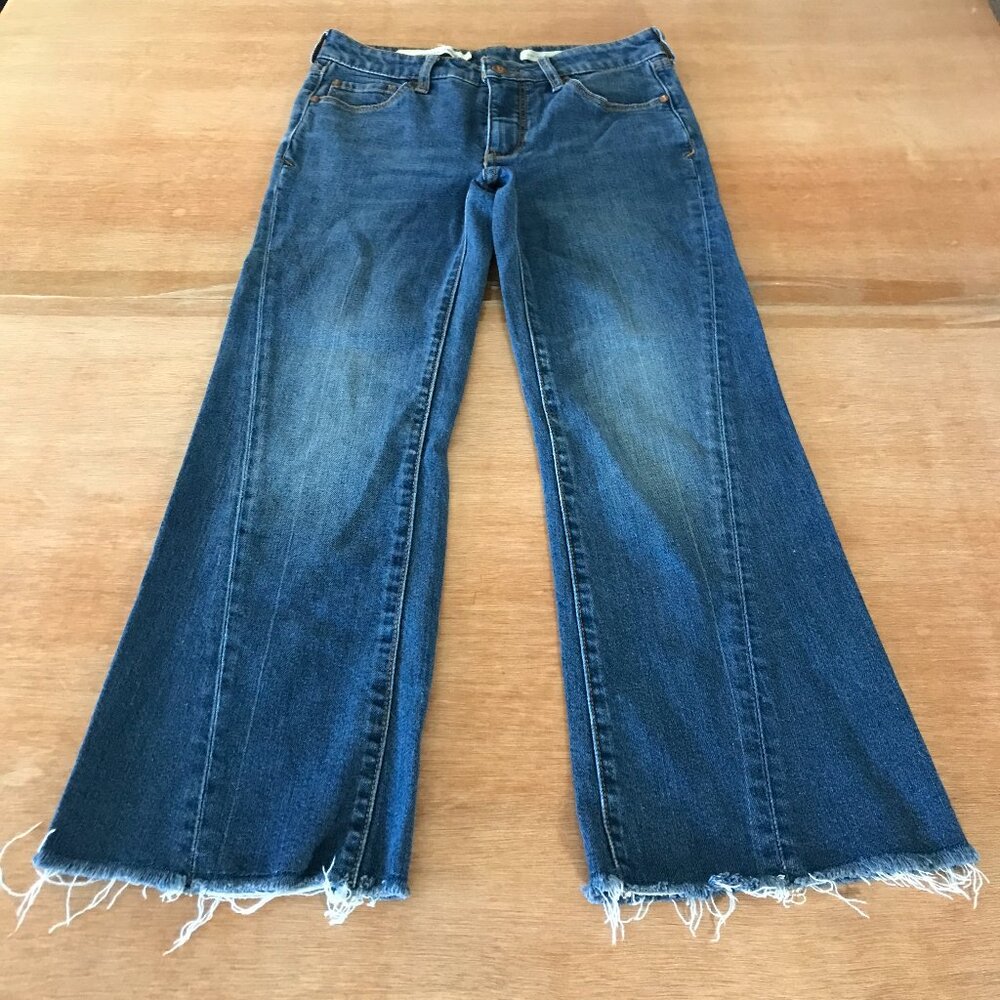 Pilcro and the Letterpress Flare Jeans Women 25P Blue Low Rise Raw Hem Stretch